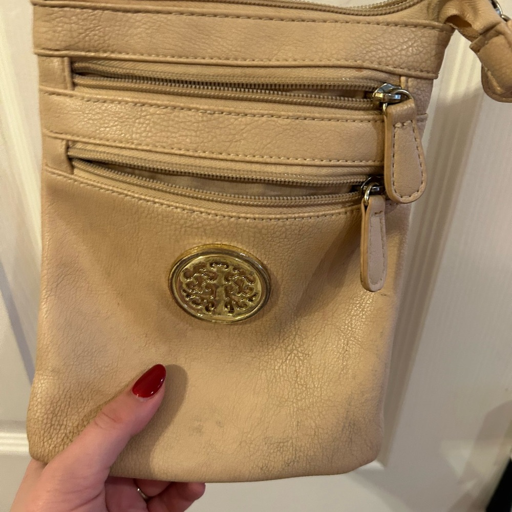 Tory Burch Beige Crossbody Bag with Gold Accent